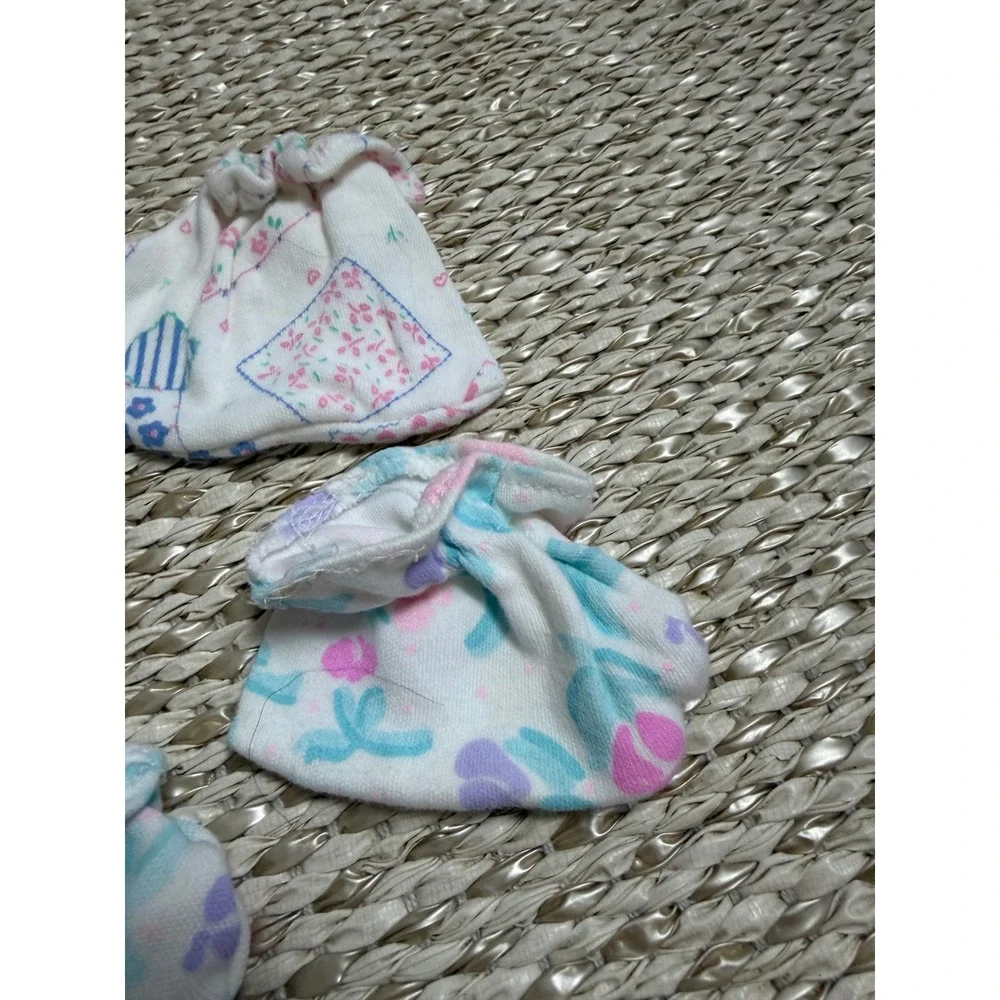 Vintage Baby Mittens booties 2 Pairs Floral Patchwork cottagecore Scratch Mitts
